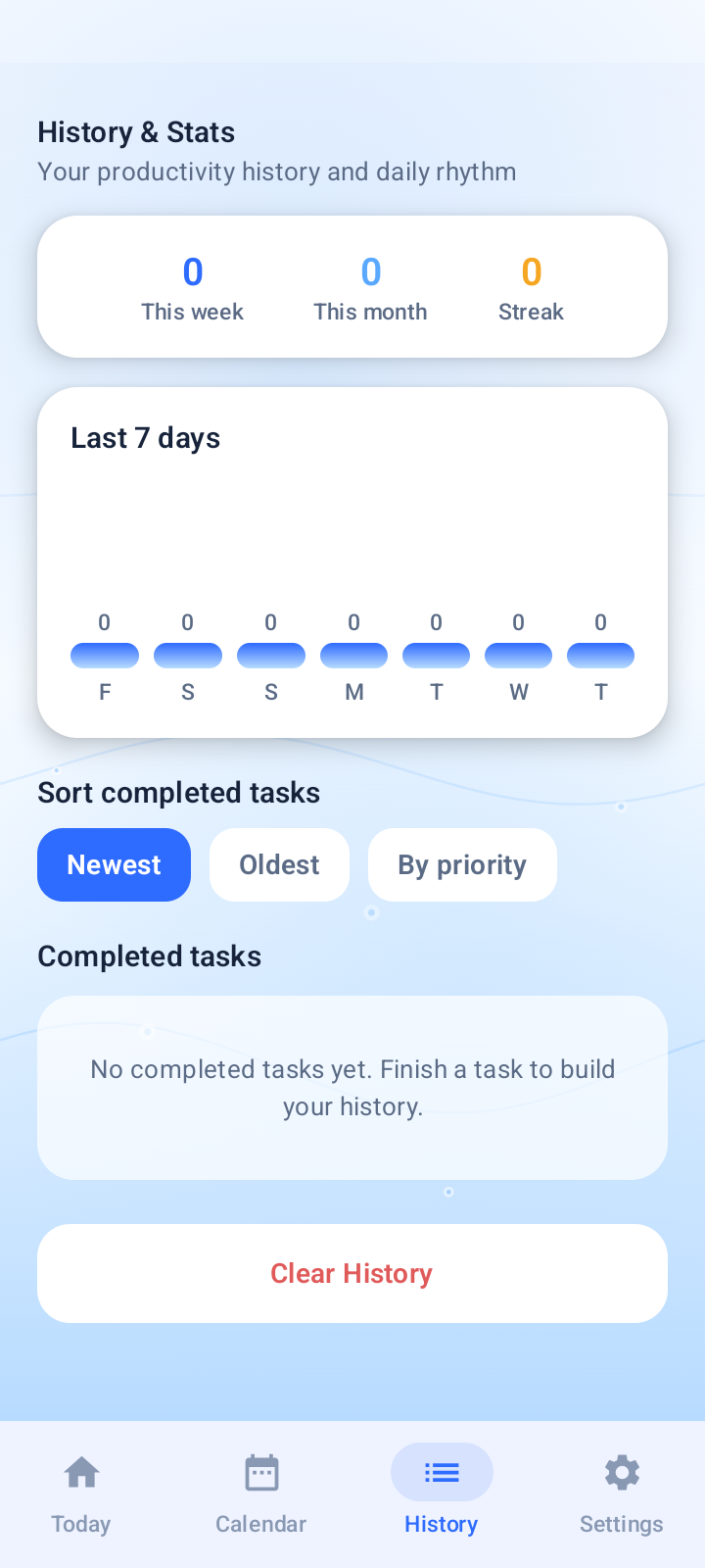 White Planner history screen
